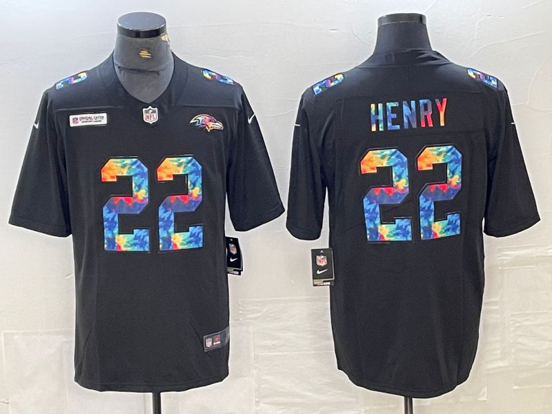 Men Baltimore Ravens 22 Henry 2024 Nike Black Rainbow Limited NFL Jersey